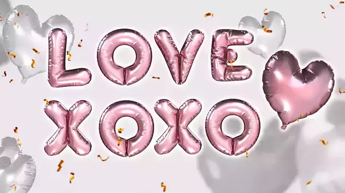 Text lowpoly Air Balloons Love Heart XOXO