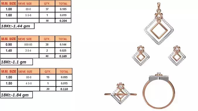 Light Weight Ring Pendant Earring Set STL OBJ FBX JCD Details