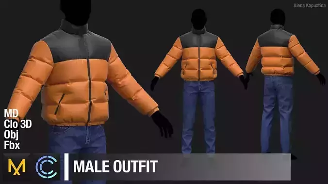 Male outfit Down jacket Jeans Marvelous Designer  Clo 3D project