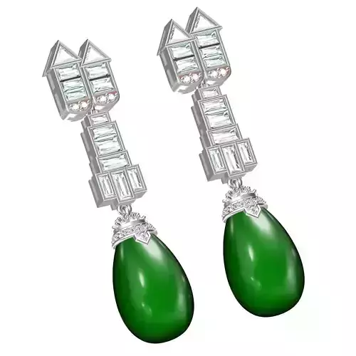 Baguette Bazel and Pearl Drop Earring
