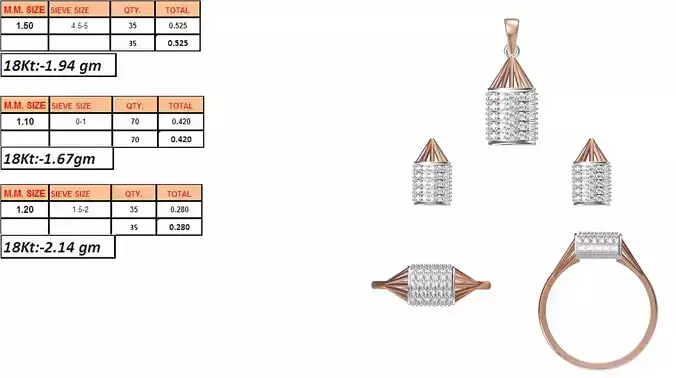 Light Weight Ring Pendant Earring Set STL OBJ FBX JCD Details