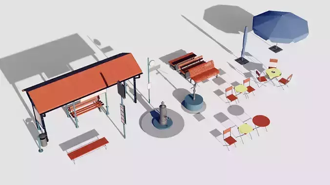 Plaza Exterior Assets 14 Base Mesh Collection