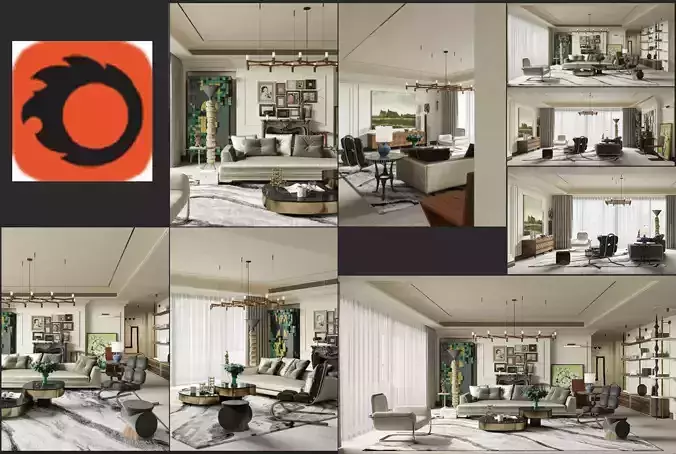 Living Room Interior Scene for 3DMAX and Corona 3D model