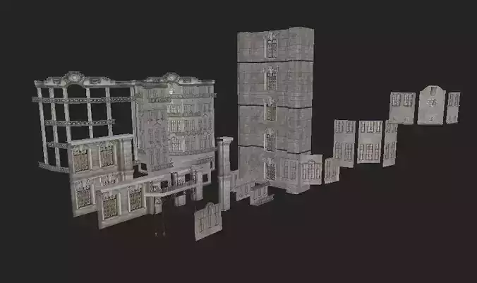Modular Office Building Kit  Low-poly 3D model
