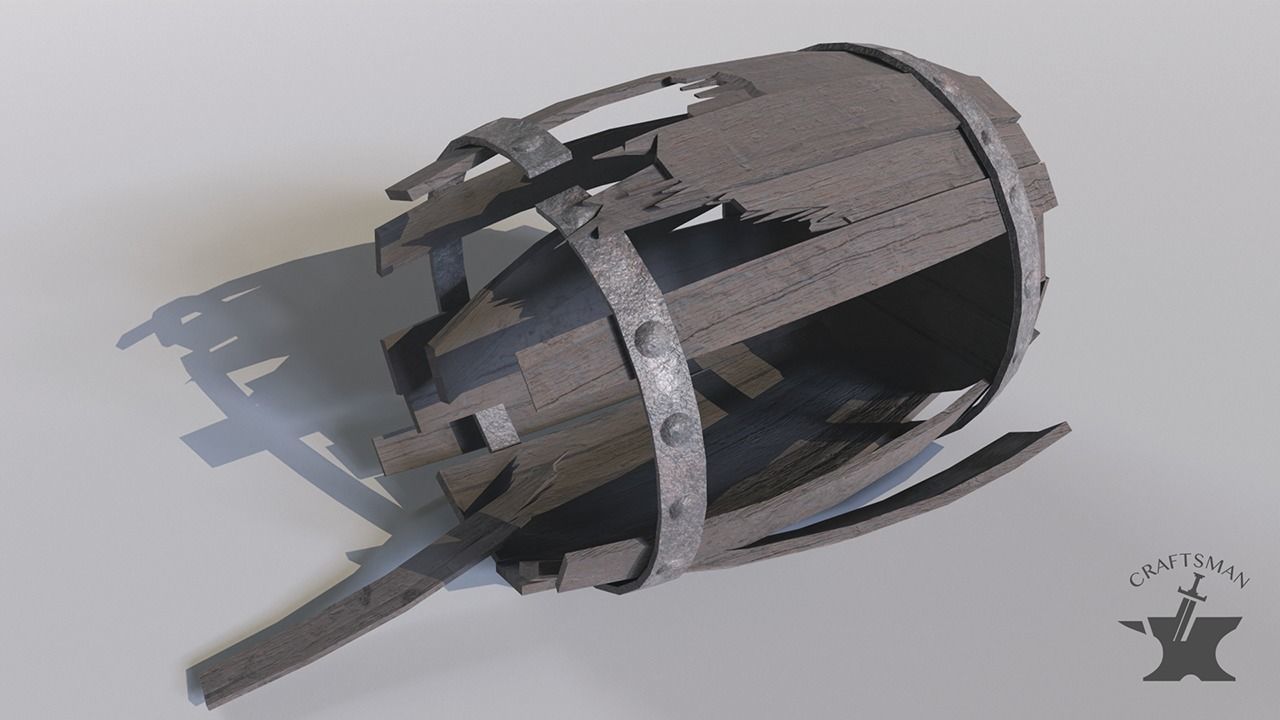 Old Realistic Barrel Low-poly 3D model_7