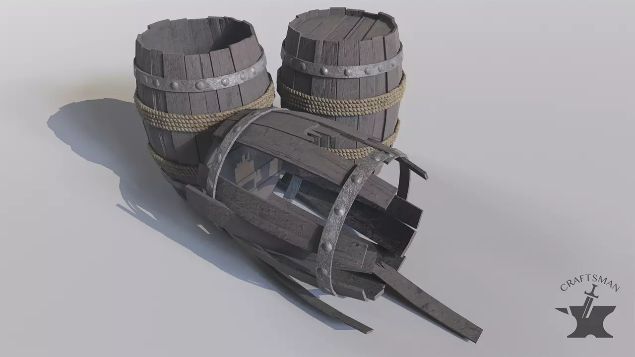 Old Realistic Barrel Low-poly 3D model_0