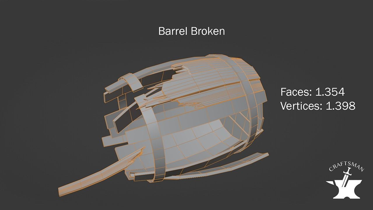 Old Realistic Barrel Low-poly 3D model_14