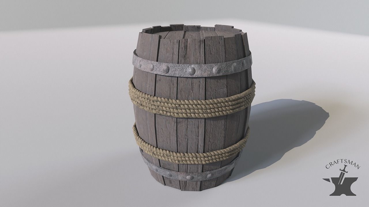 Old Realistic Barrel Low-poly 3D model_4