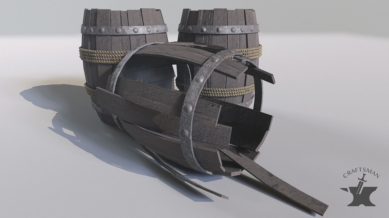 Old Realistic Barrel Low-poly 3D model_3