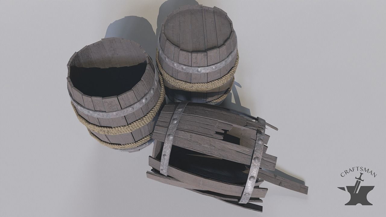 Old Realistic Barrel Low-poly 3D model_2