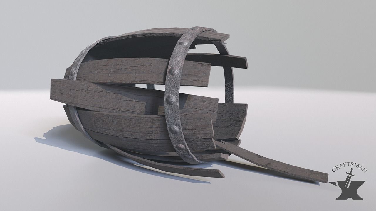 Old Realistic Barrel Low-poly 3D model_6