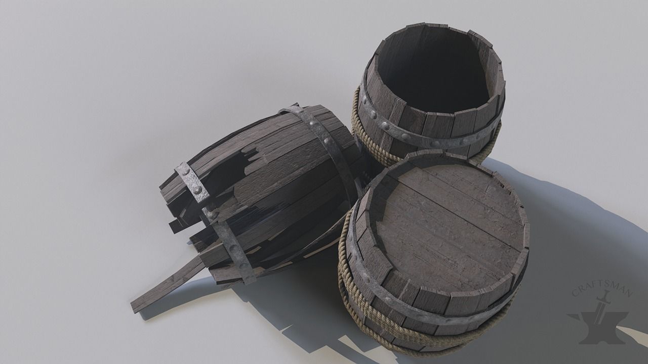 Old Realistic Barrel Low-poly 3D model_1