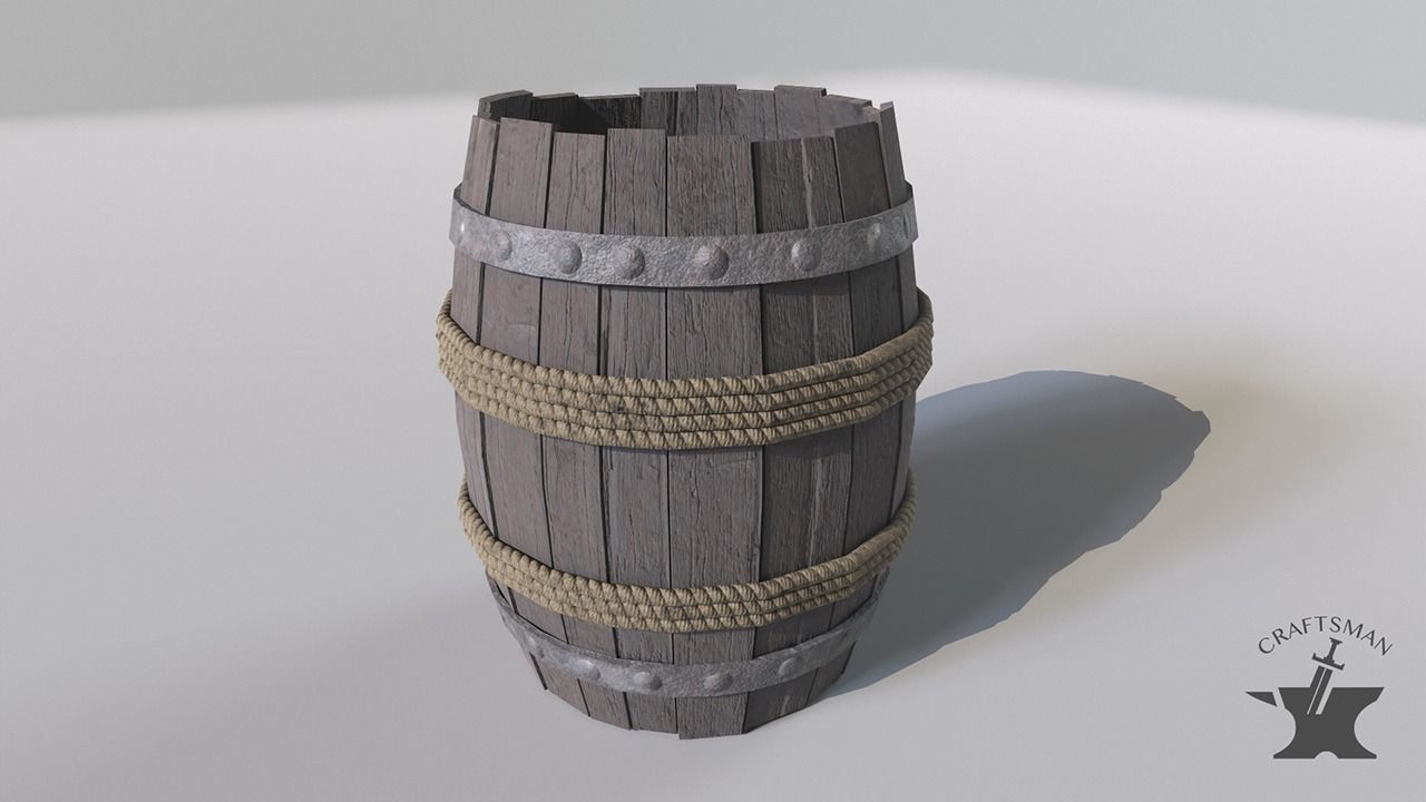 Old Realistic Barrel Low-poly 3D model_5