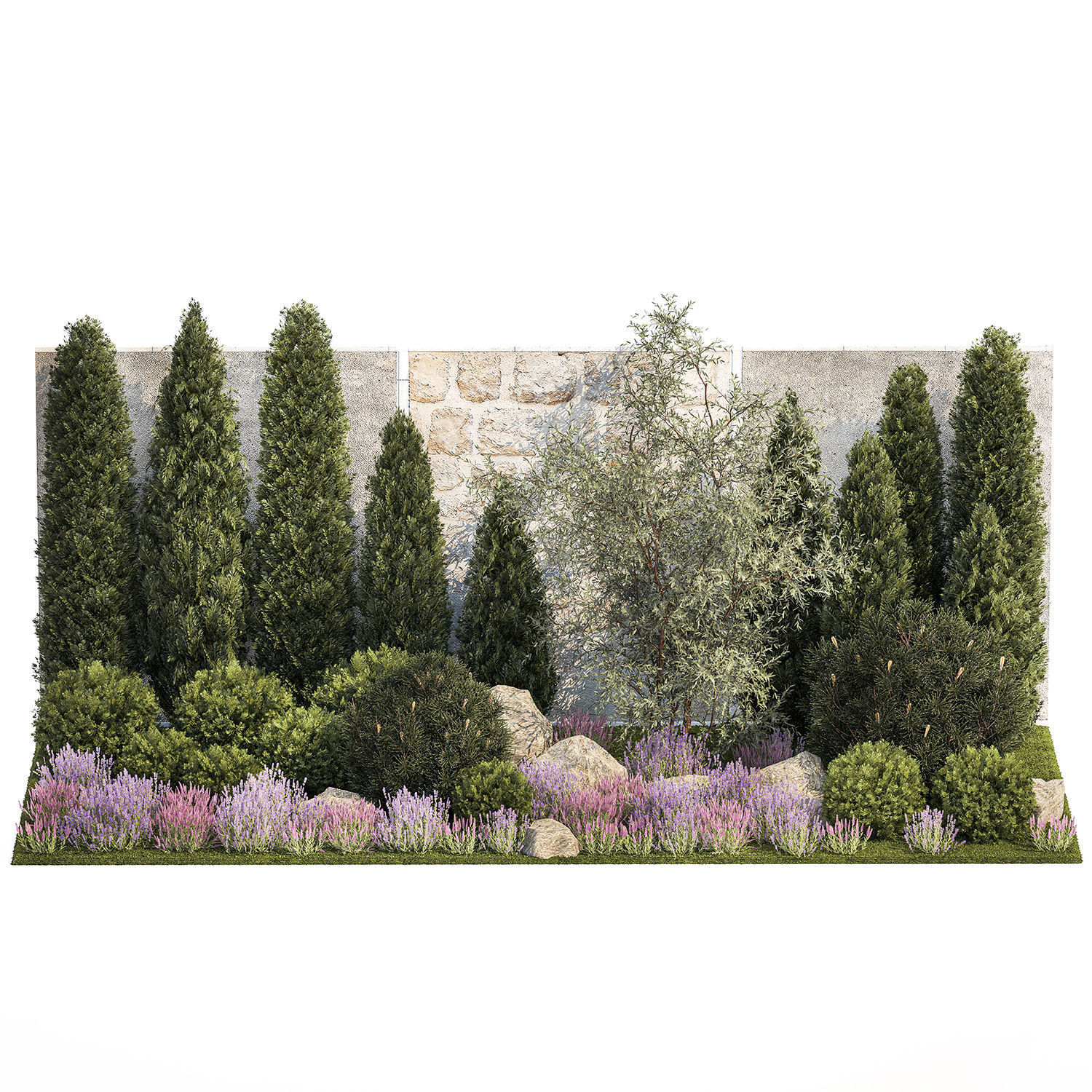 Garden with alpine slide bushes of thuja and lavender 1265 3D model_10