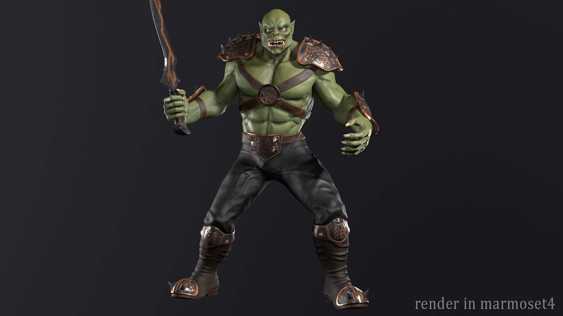 Orc warrior Low-poly 3D model_5