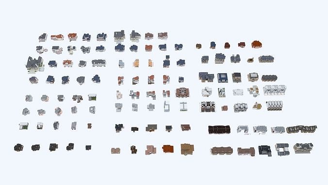 100 Cottage buildings 3D 3D model