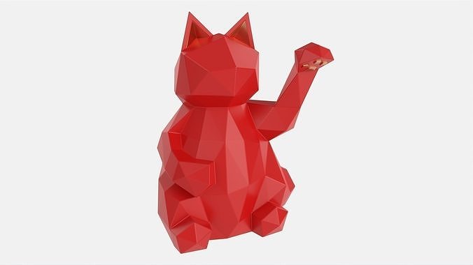 Decorative Stylized Lucky Cat Statuette 3D model