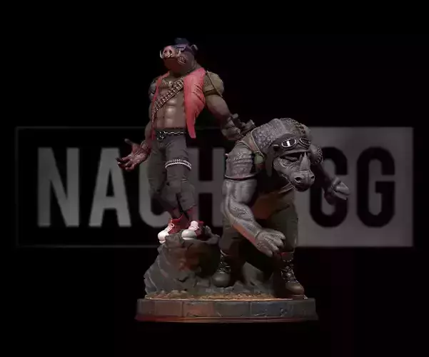 Fan Art Rocksteady and Bebop From TMNT - Statue 3D print model