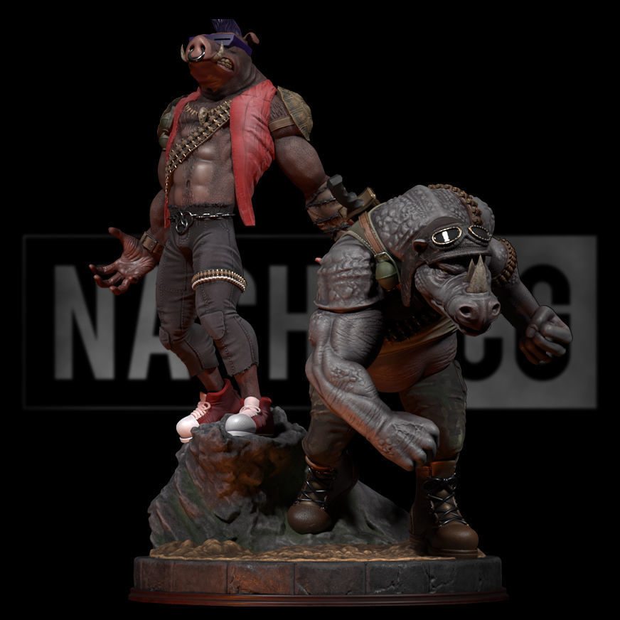 Fan Art Rocksteady and Bebop From TMNT - Statue 3D print model_1