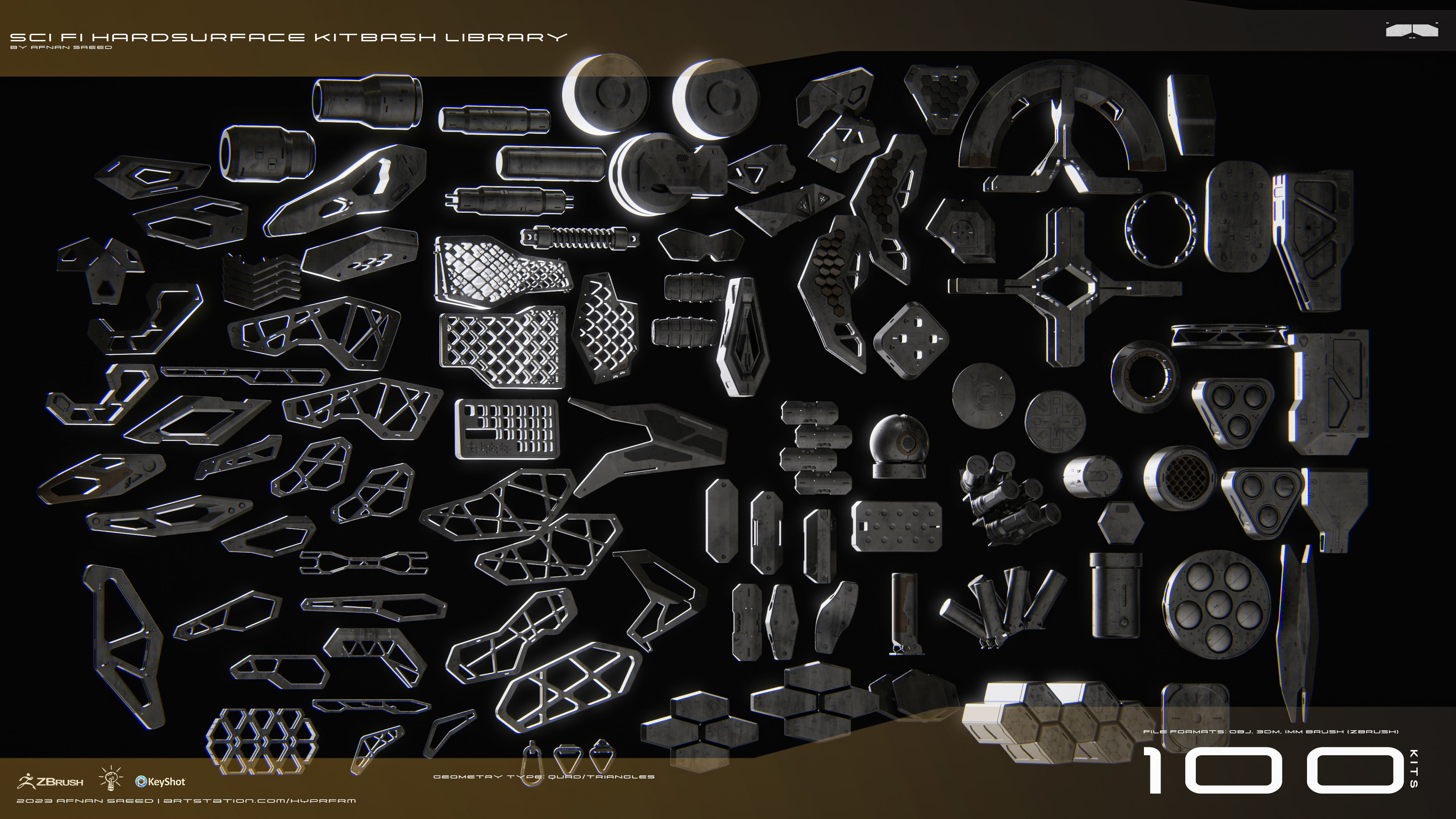 SCI-FI Hard Surface Kitbash Library for Mech Design - 100 Assets 3D model_1