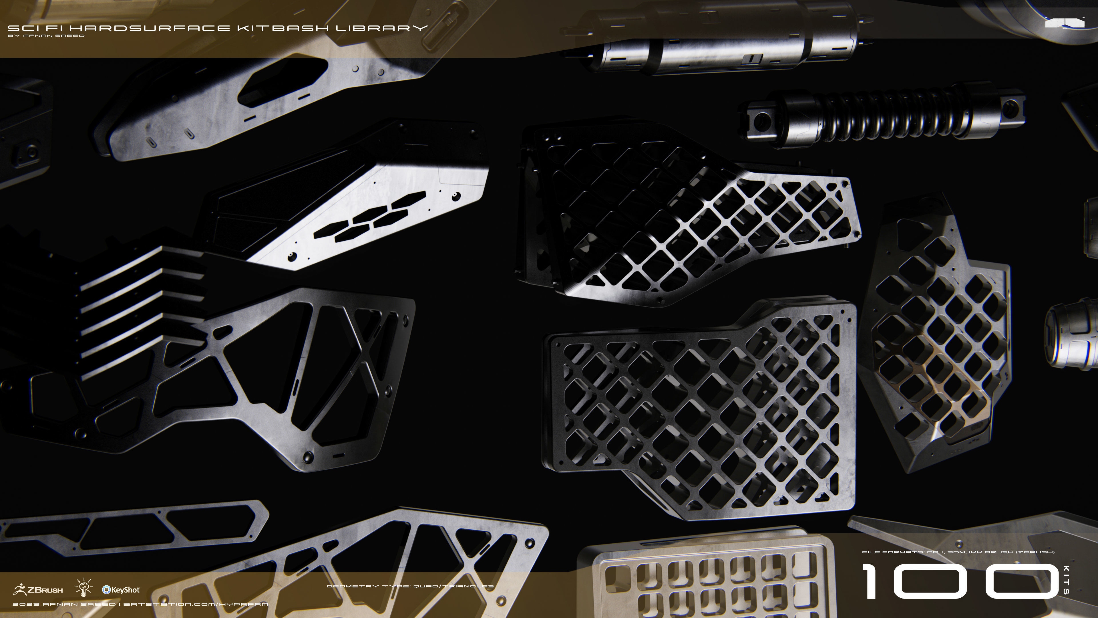 SCI-FI Hard Surface Kitbash Library for Mech Design - 100 Assets 3D model_2