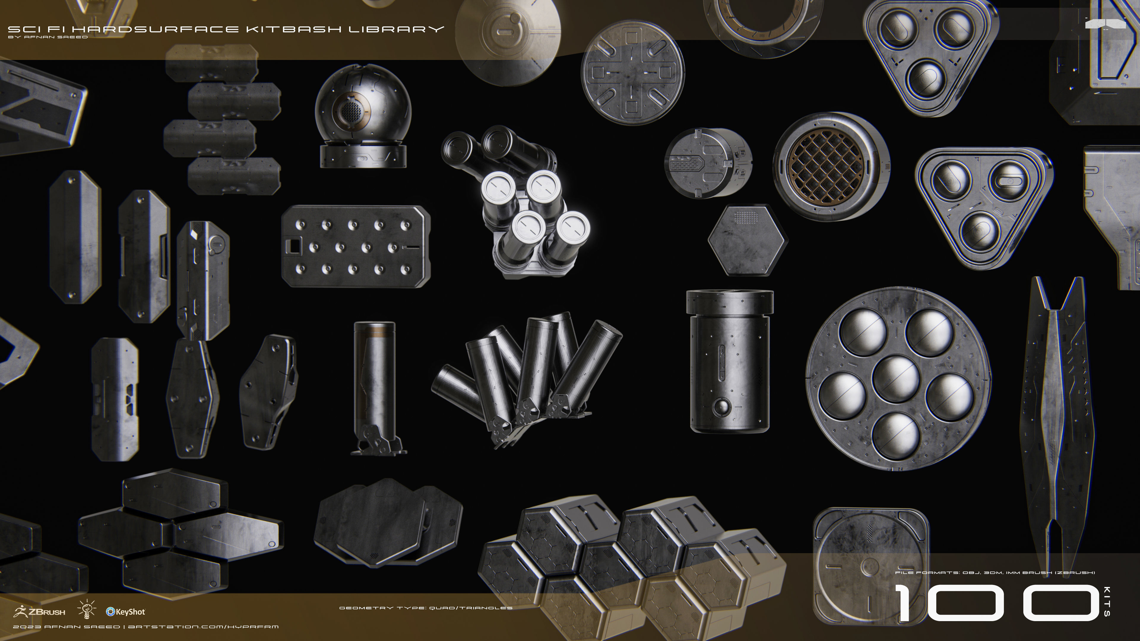 SCI-FI Hard Surface Kitbash Library for Mech Design - 100 Assets 3D model_6