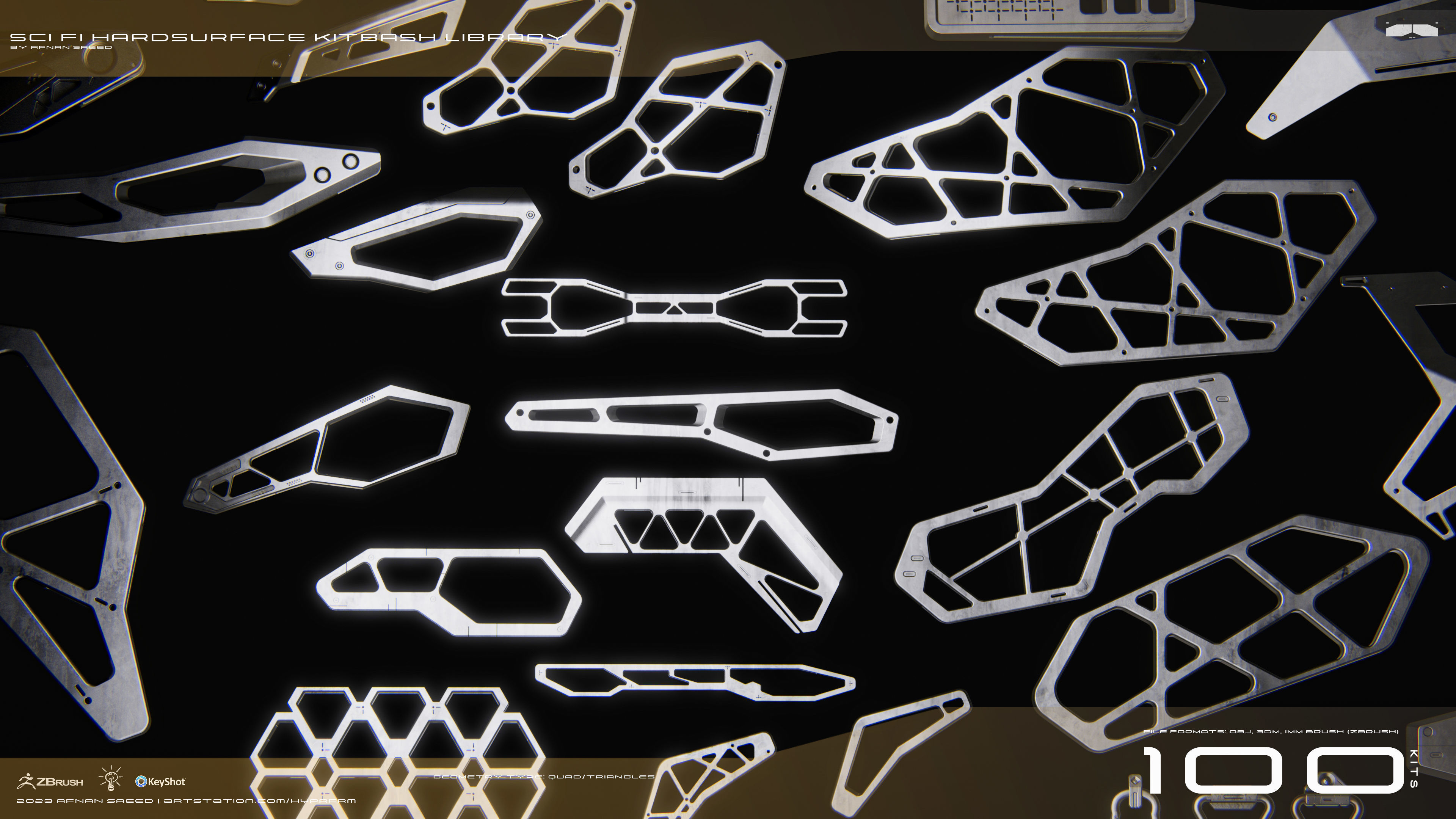 SCI-FI Hard Surface Kitbash Library for Mech Design - 100 Assets 3D model_9