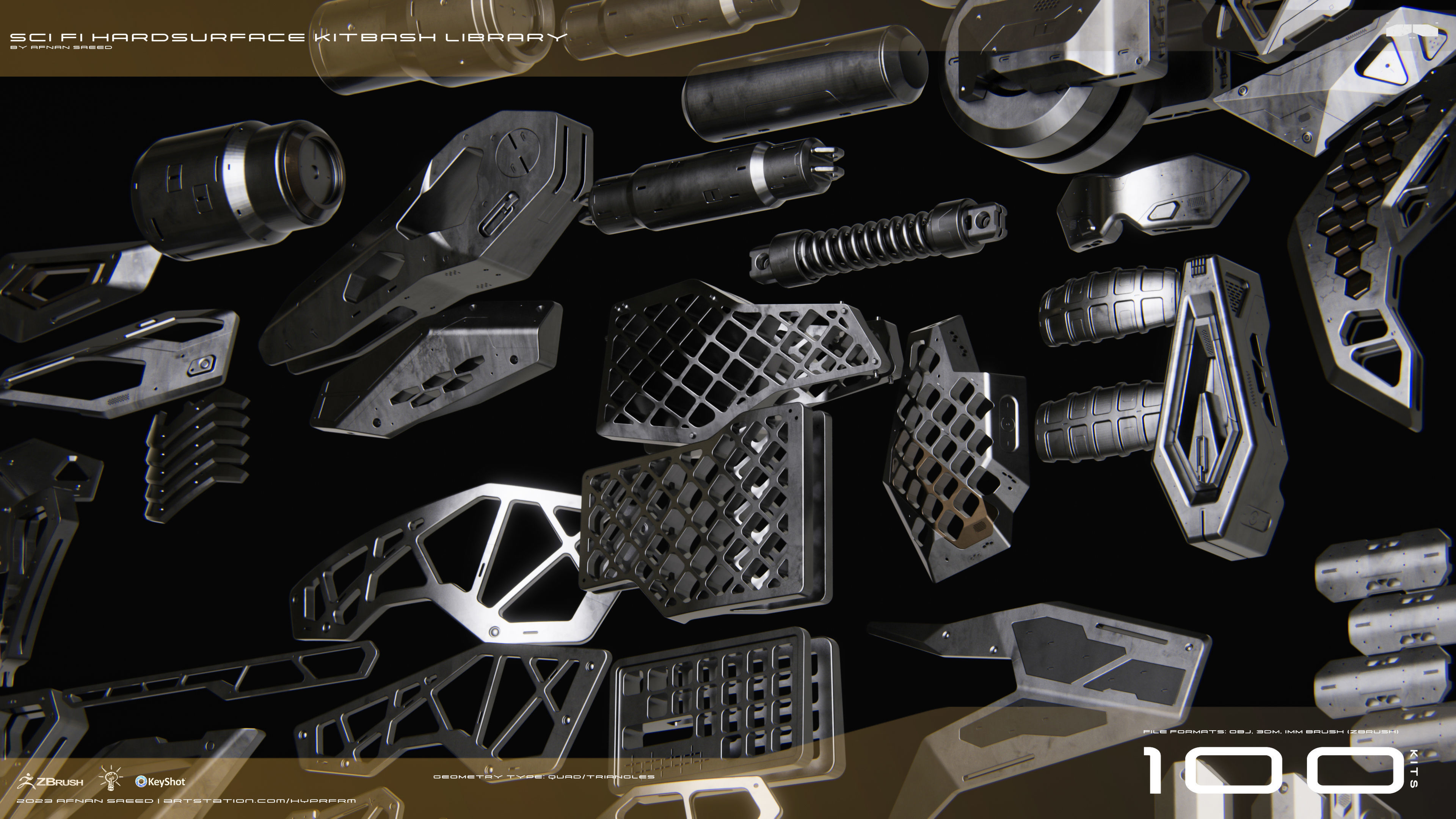 SCI-FI Hard Surface Kitbash Library for Mech Design - 100 Assets 3D model_16