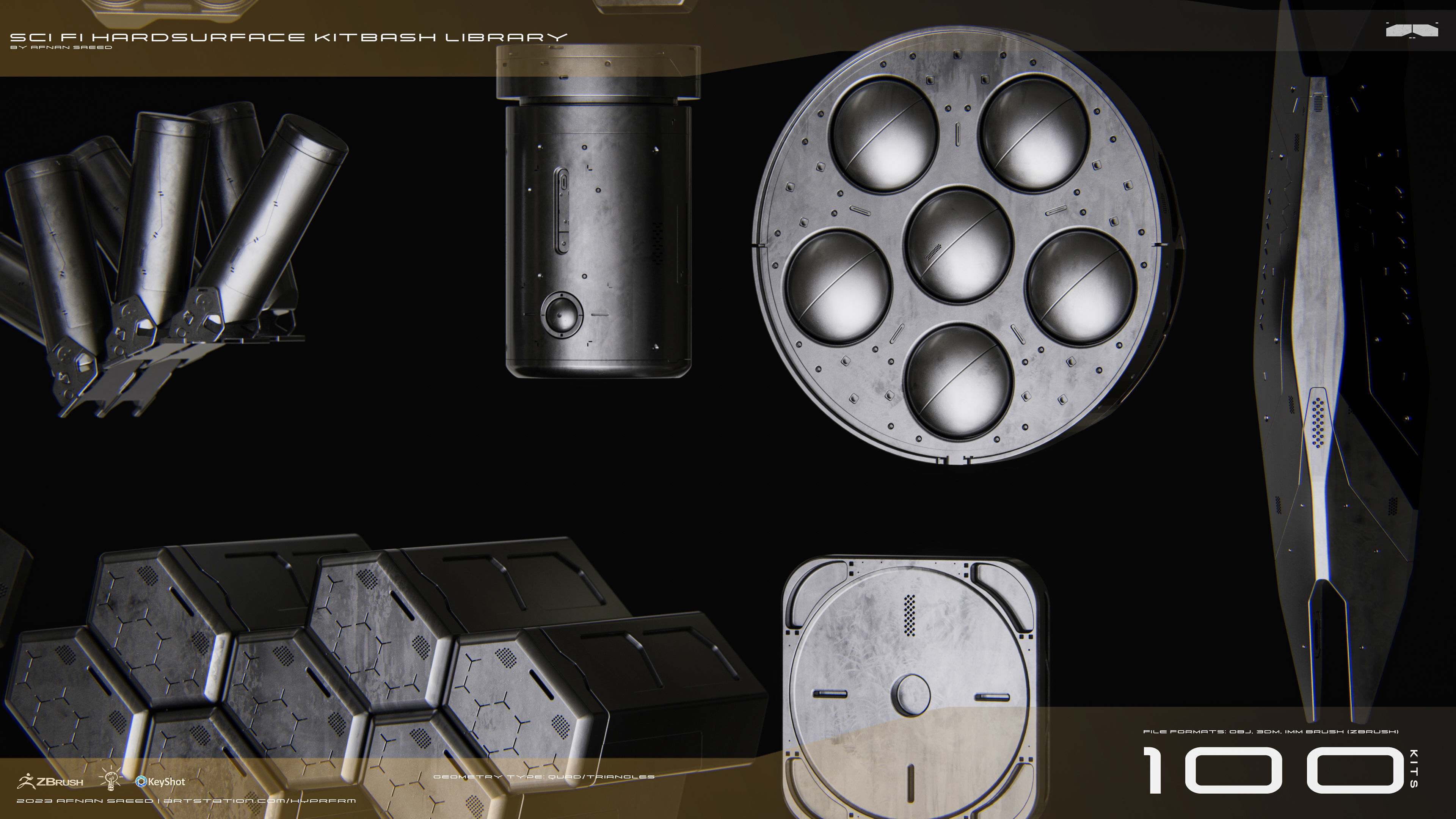 SCI-FI Hard Surface Kitbash Library for Mech Design - 100 Assets 3D model_3