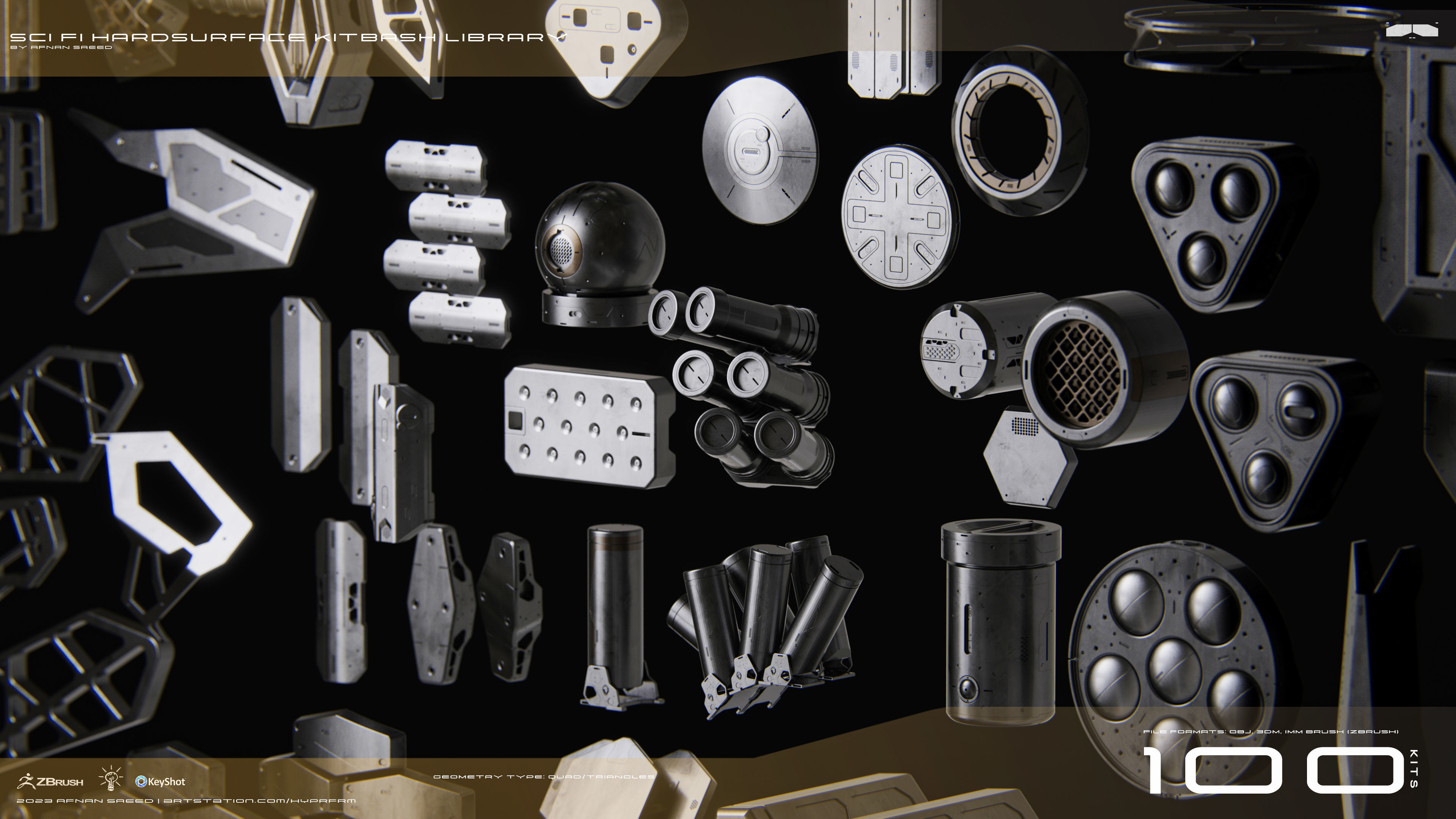SCI-FI Hard Surface Kitbash Library for Mech Design - 100 Assets 3D model_10