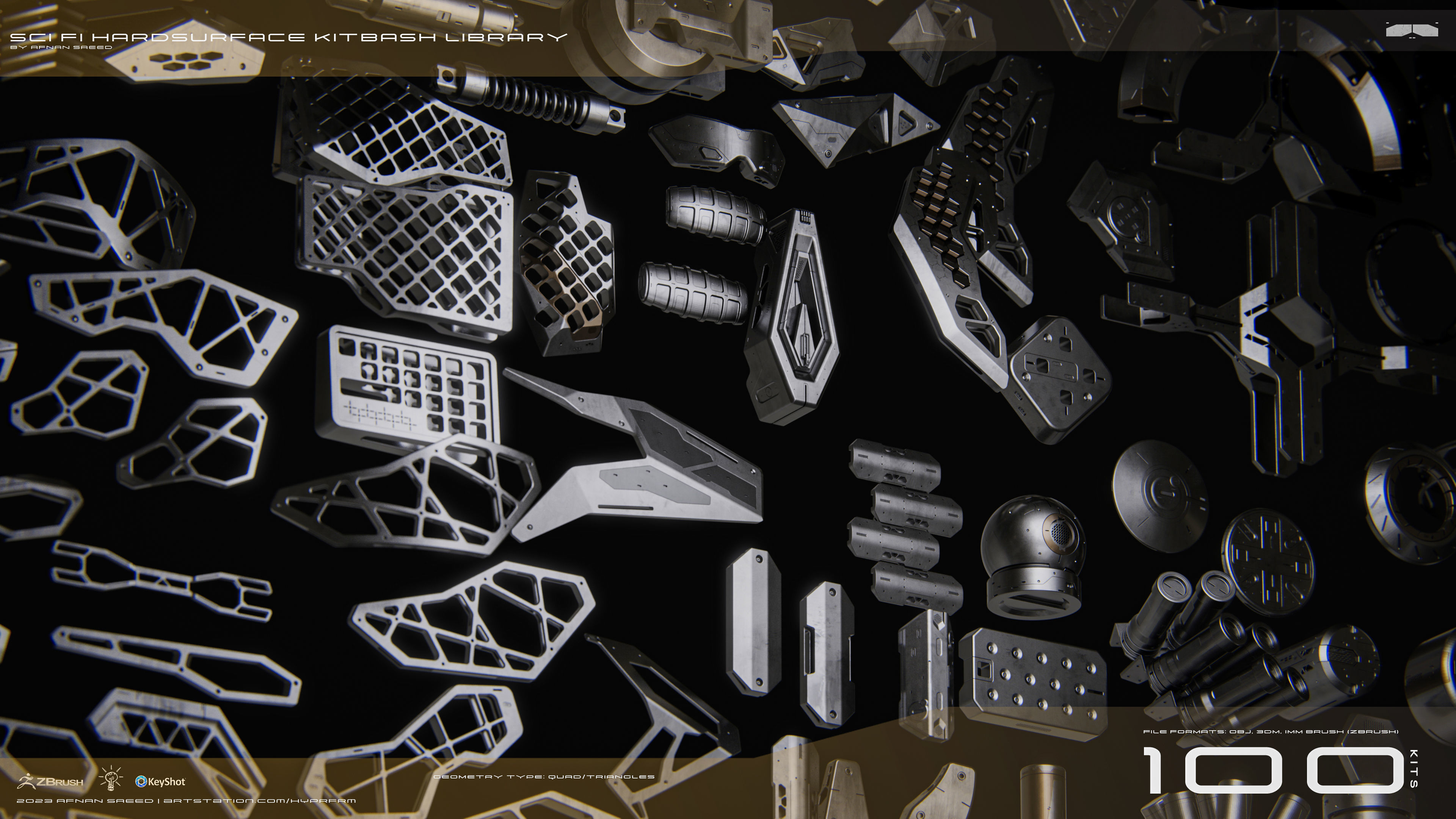 SCI-FI Hard Surface Kitbash Library for Mech Design - 100 Assets 3D model_4