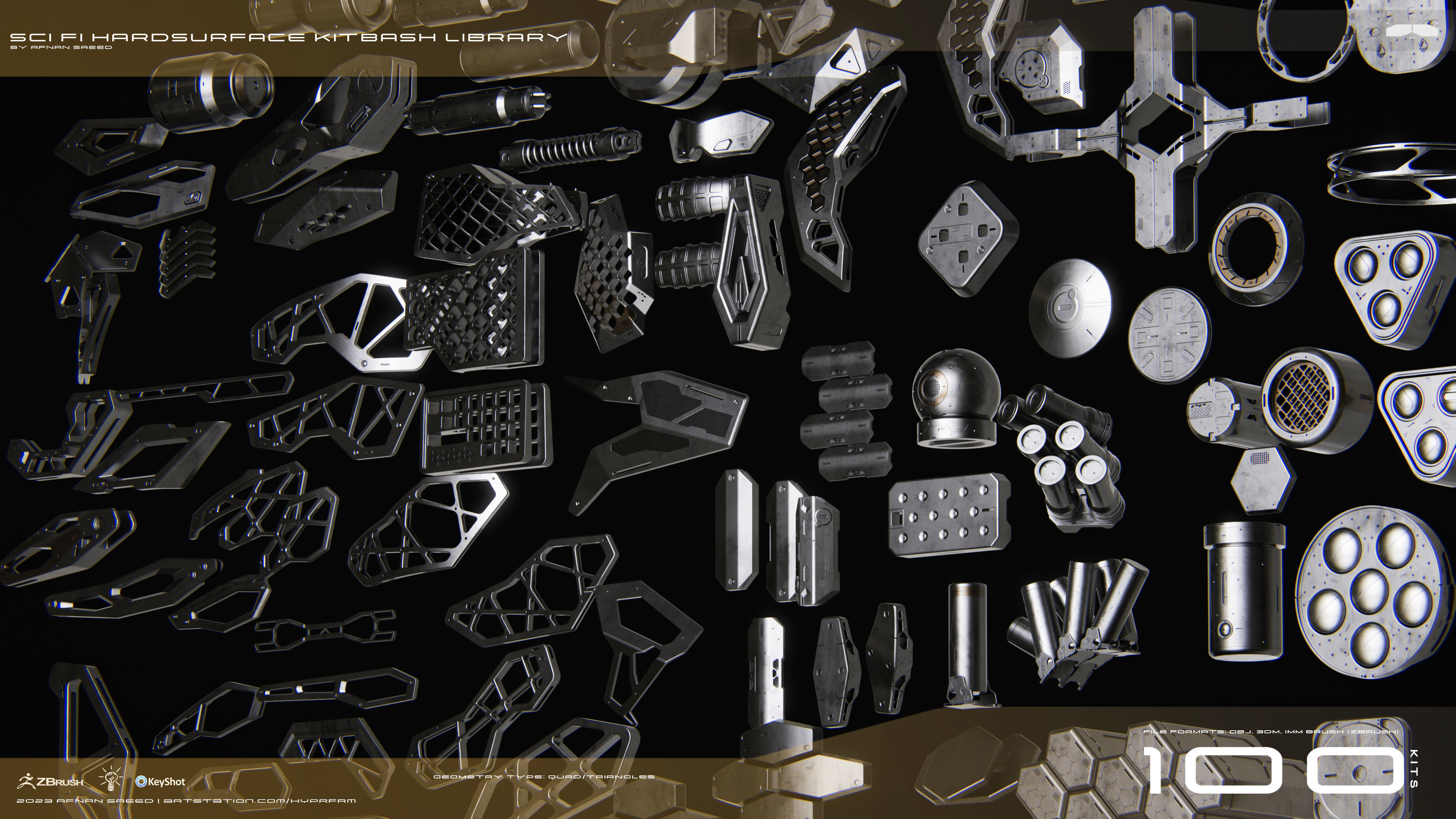 SCI-FI Hard Surface Kitbash Library for Mech Design - 100 Assets 3D model_17