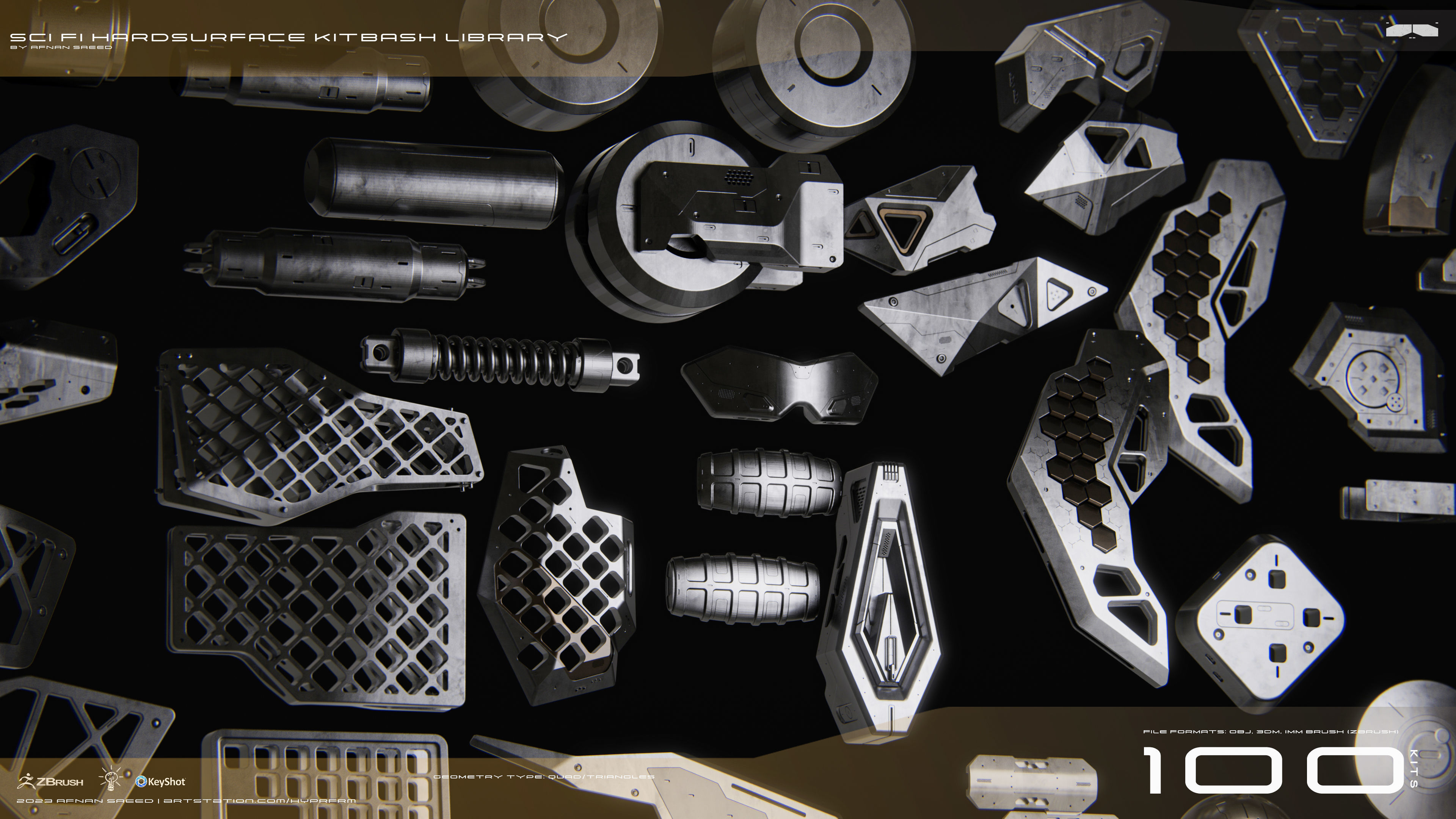 SCI-FI Hard Surface Kitbash Library for Mech Design - 100 Assets 3D model_8