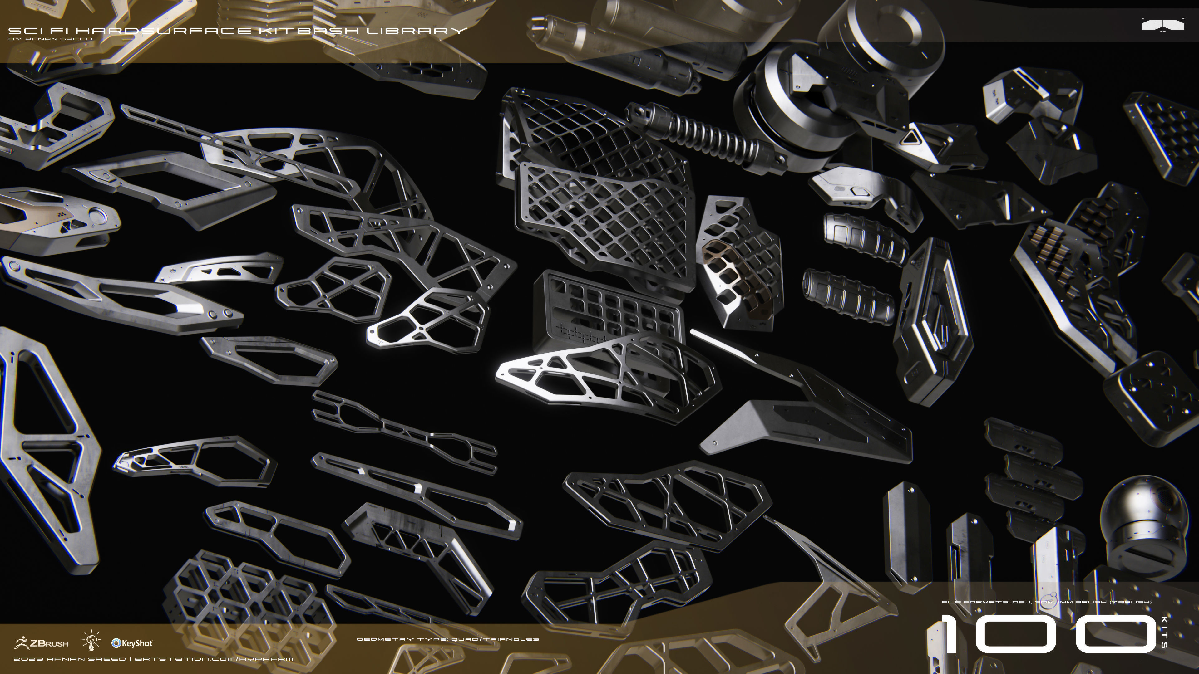 SCI-FI Hard Surface Kitbash Library for Mech Design - 100 Assets 3D model_20