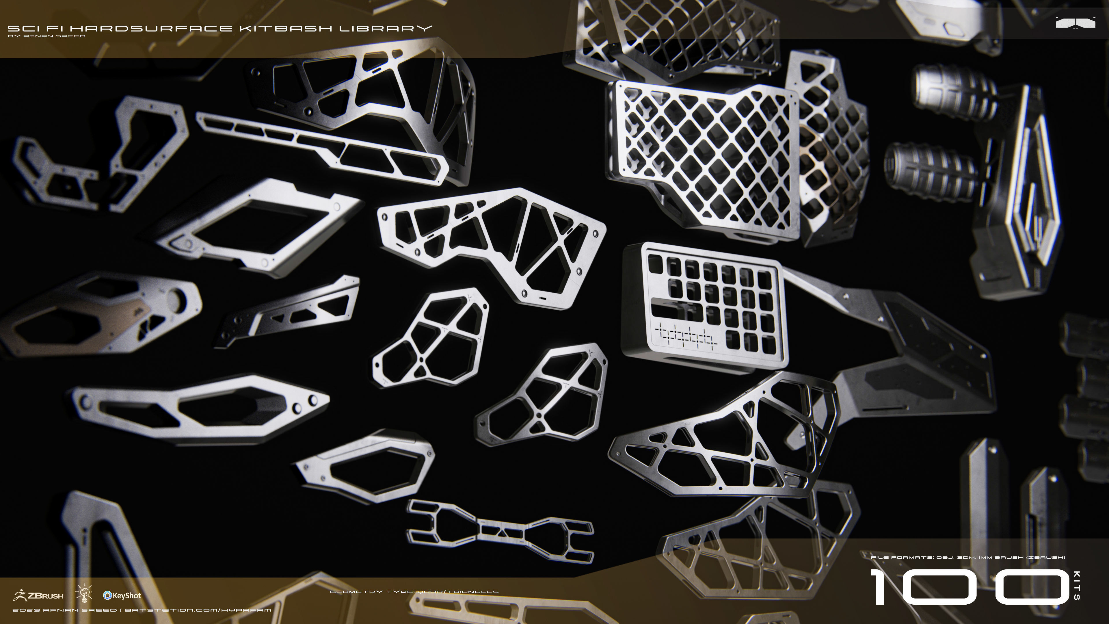 SCI-FI Hard Surface Kitbash Library for Mech Design - 100 Assets 3D model_11