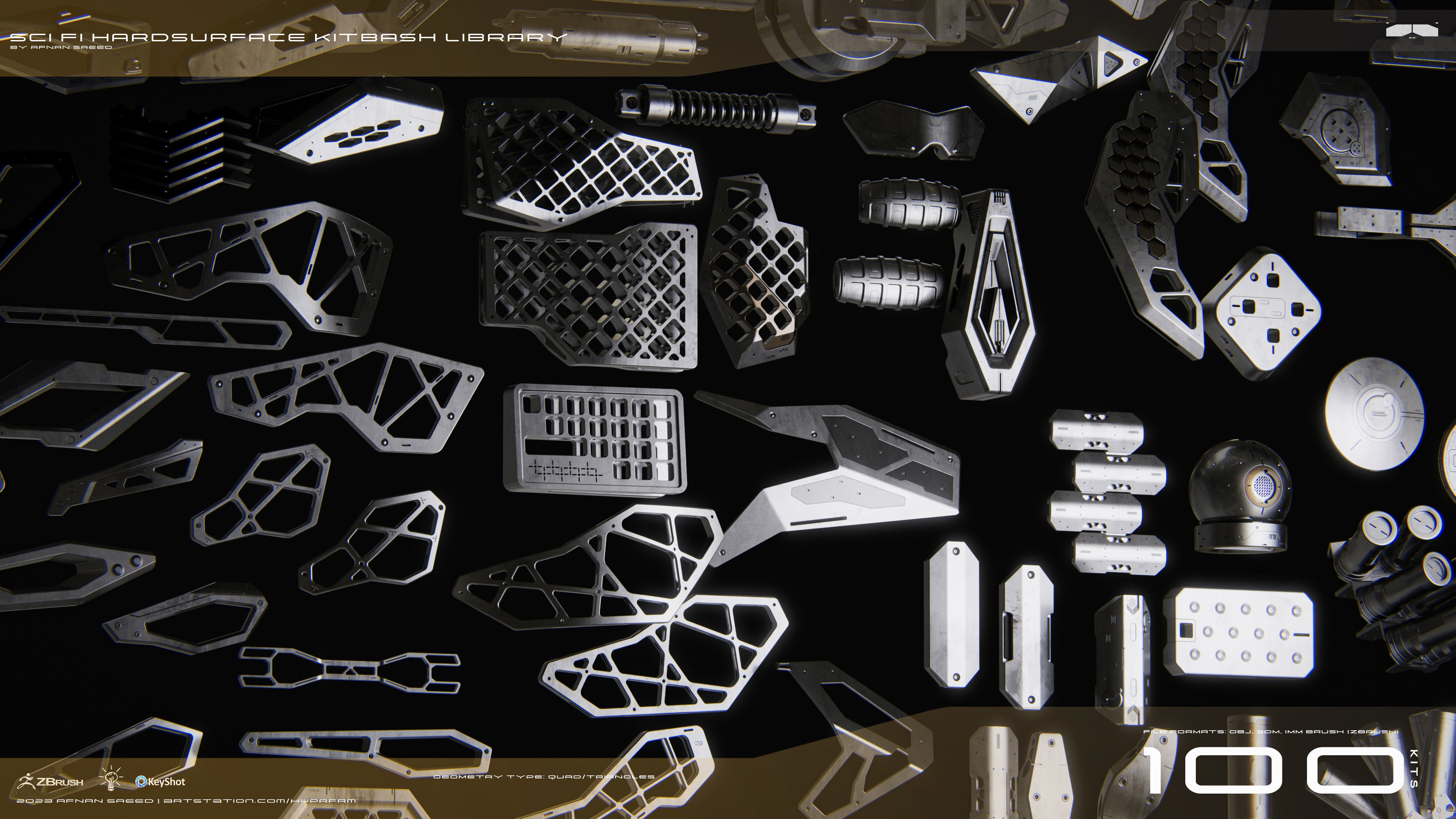 SCI-FI Hard Surface Kitbash Library for Mech Design - 100 Assets 3D model_14