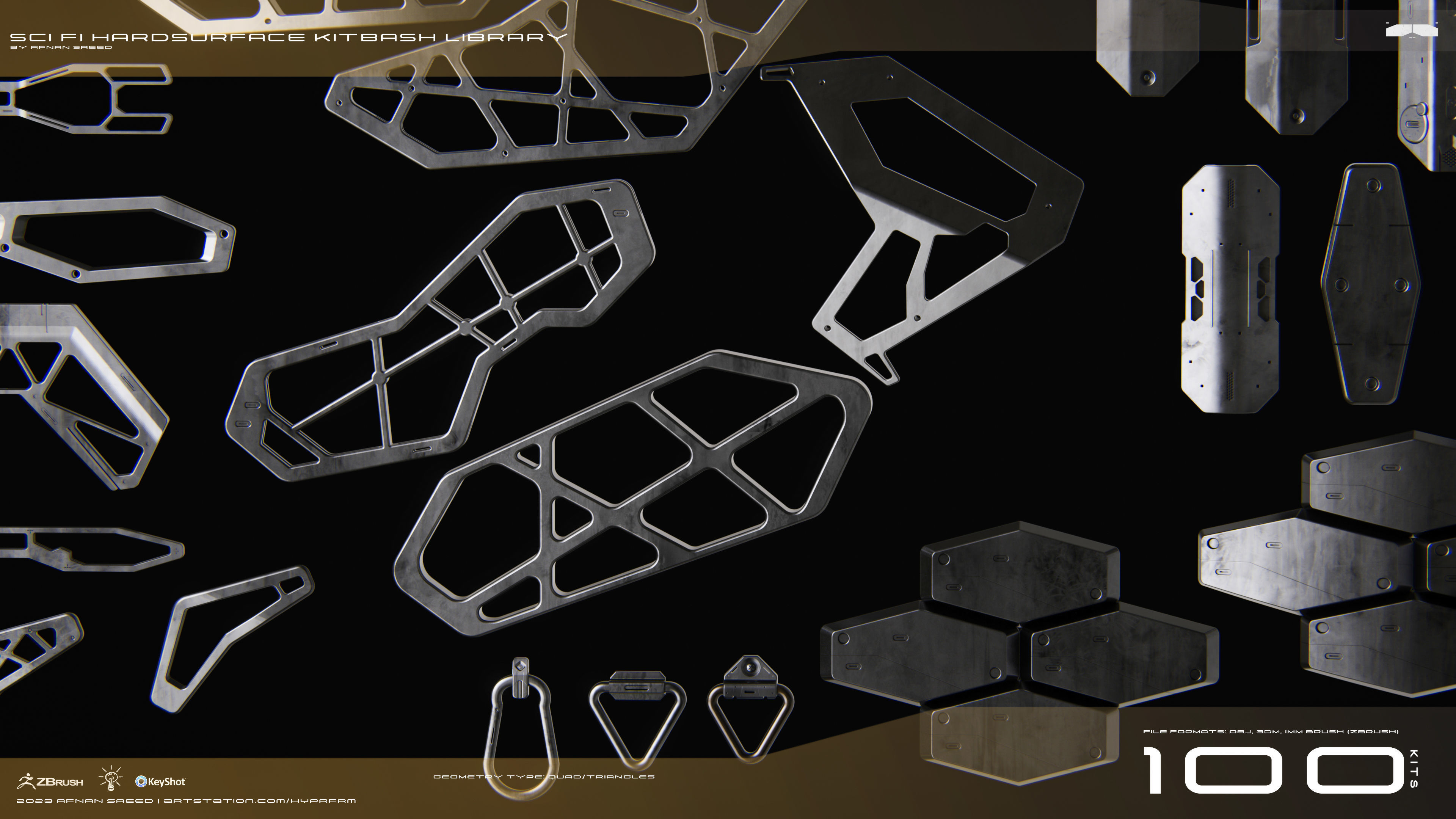 SCI-FI Hard Surface Kitbash Library for Mech Design - 100 Assets 3D model_19