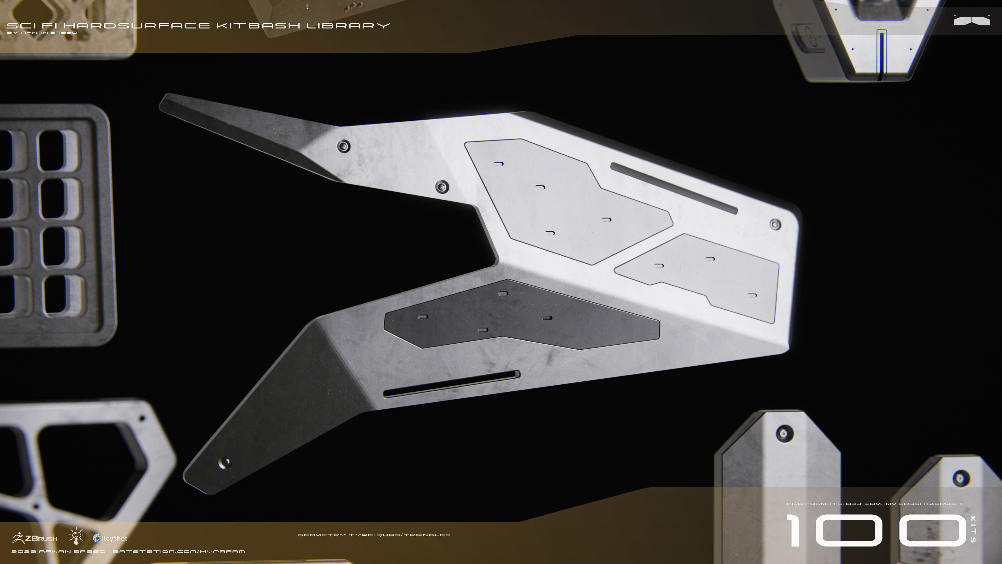 SCI-FI Hard Surface Kitbash Library for Mech Design - 100 Assets 3D model_7
