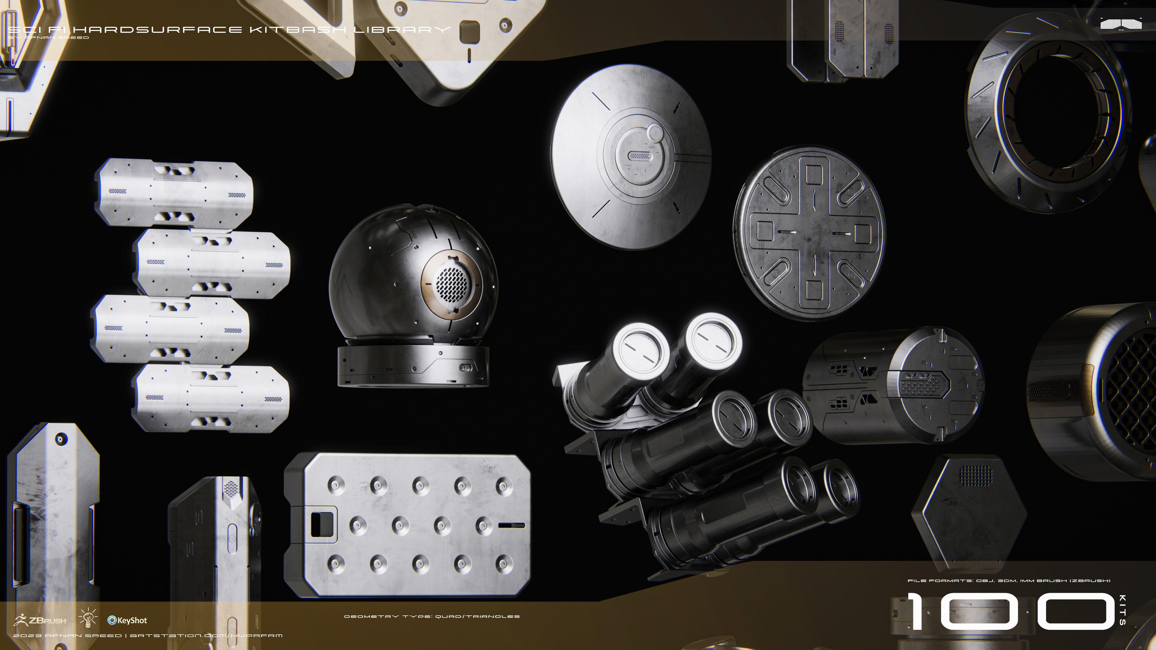 SCI-FI Hard Surface Kitbash Library for Mech Design - 100 Assets 3D model_13