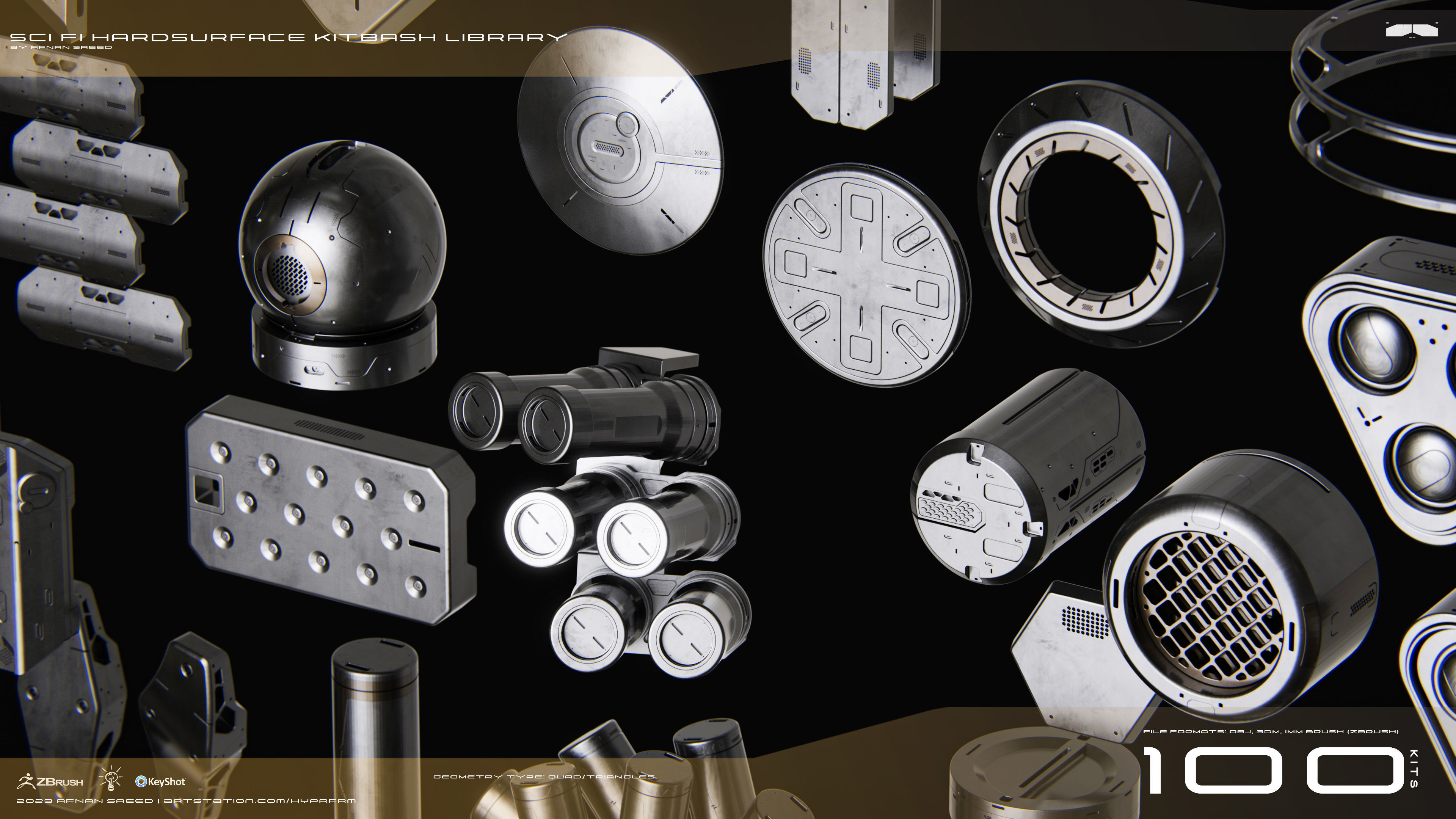 SCI-FI Hard Surface Kitbash Library for Mech Design - 100 Assets 3D model_12