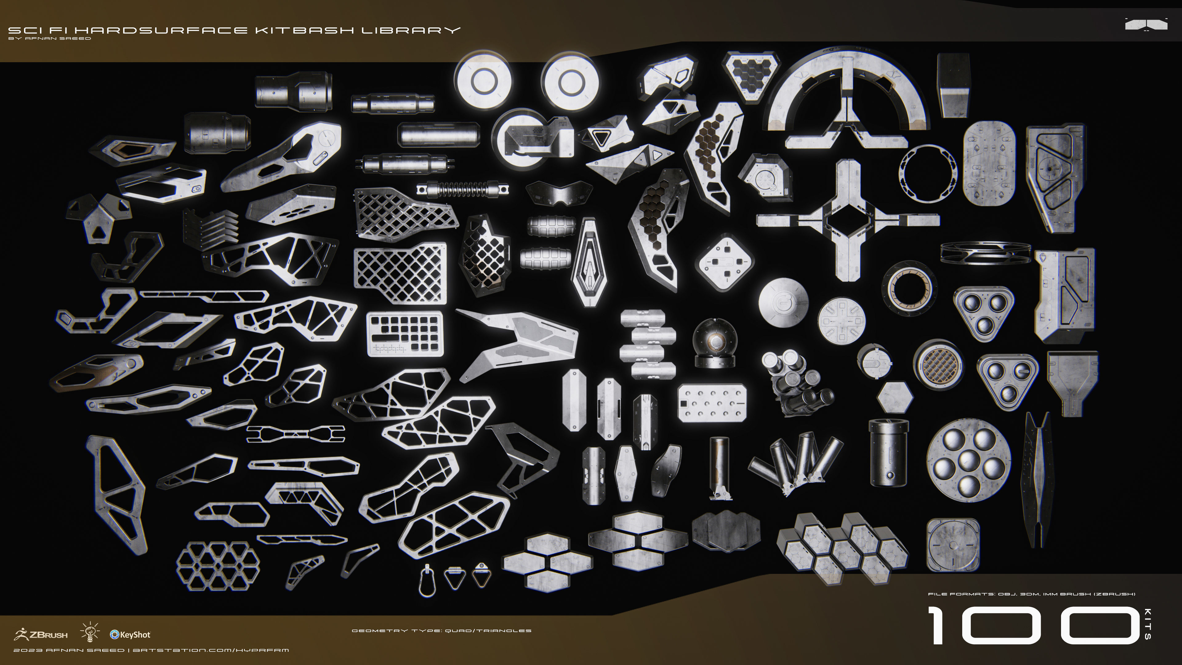 SCI-FI Hard Surface Kitbash Library for Mech Design - 100 Assets 3D model_5