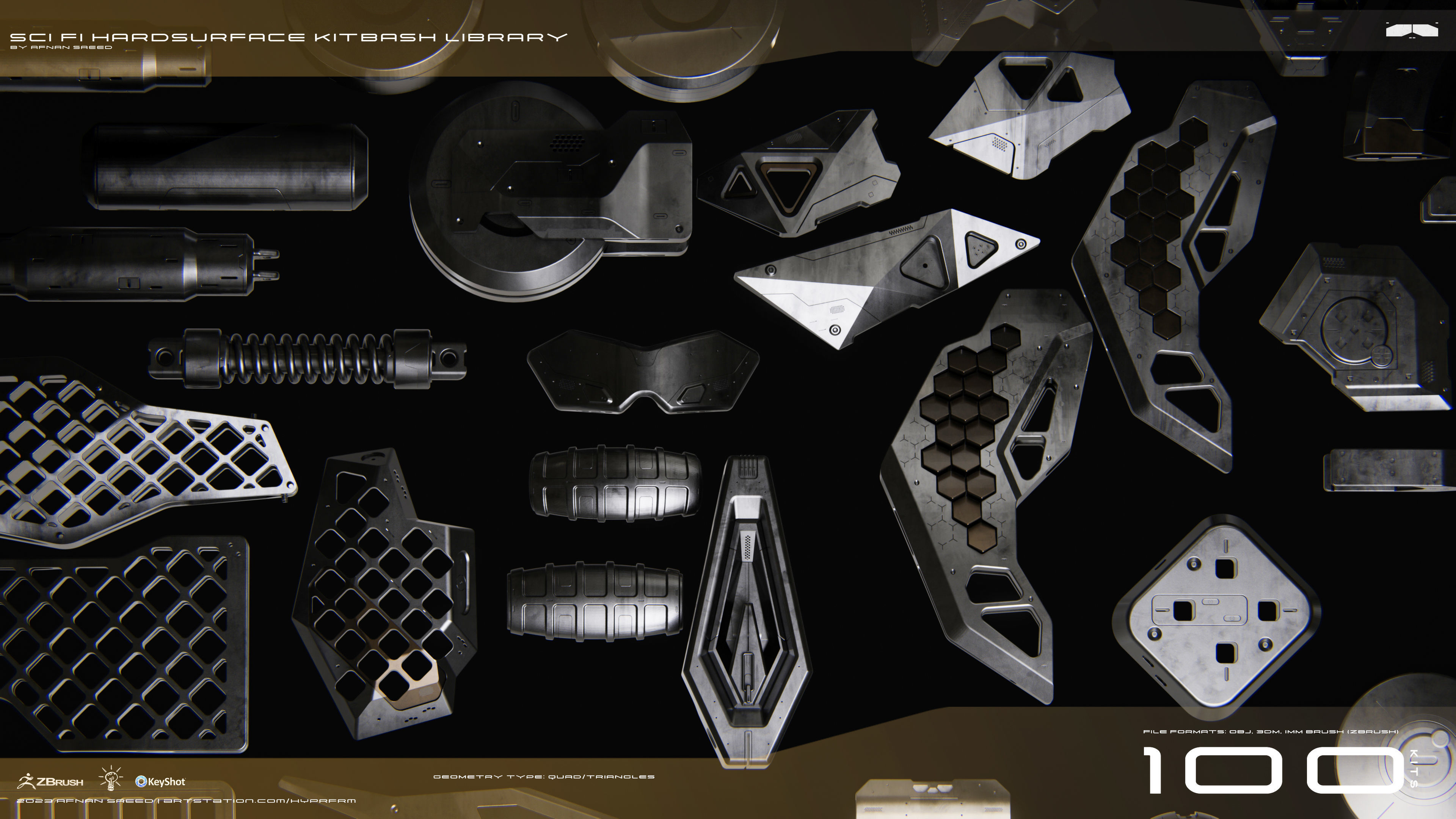 SCI-FI Hard Surface Kitbash Library for Mech Design - 100 Assets 3D model_18