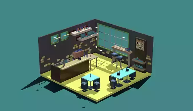 Coffee Shop Lowpoly Pack Low-poly 3D model
