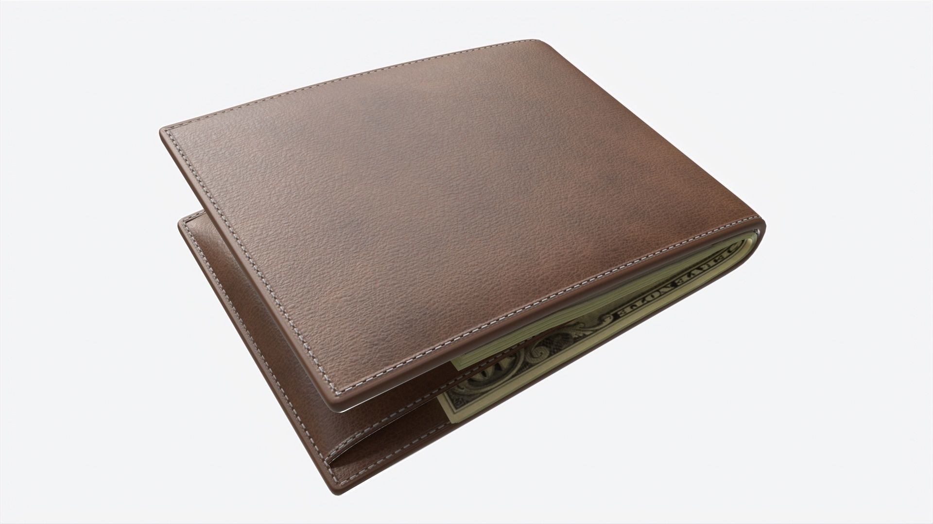 Leather Wallet for Men 02 with Banknotes 3D model_1