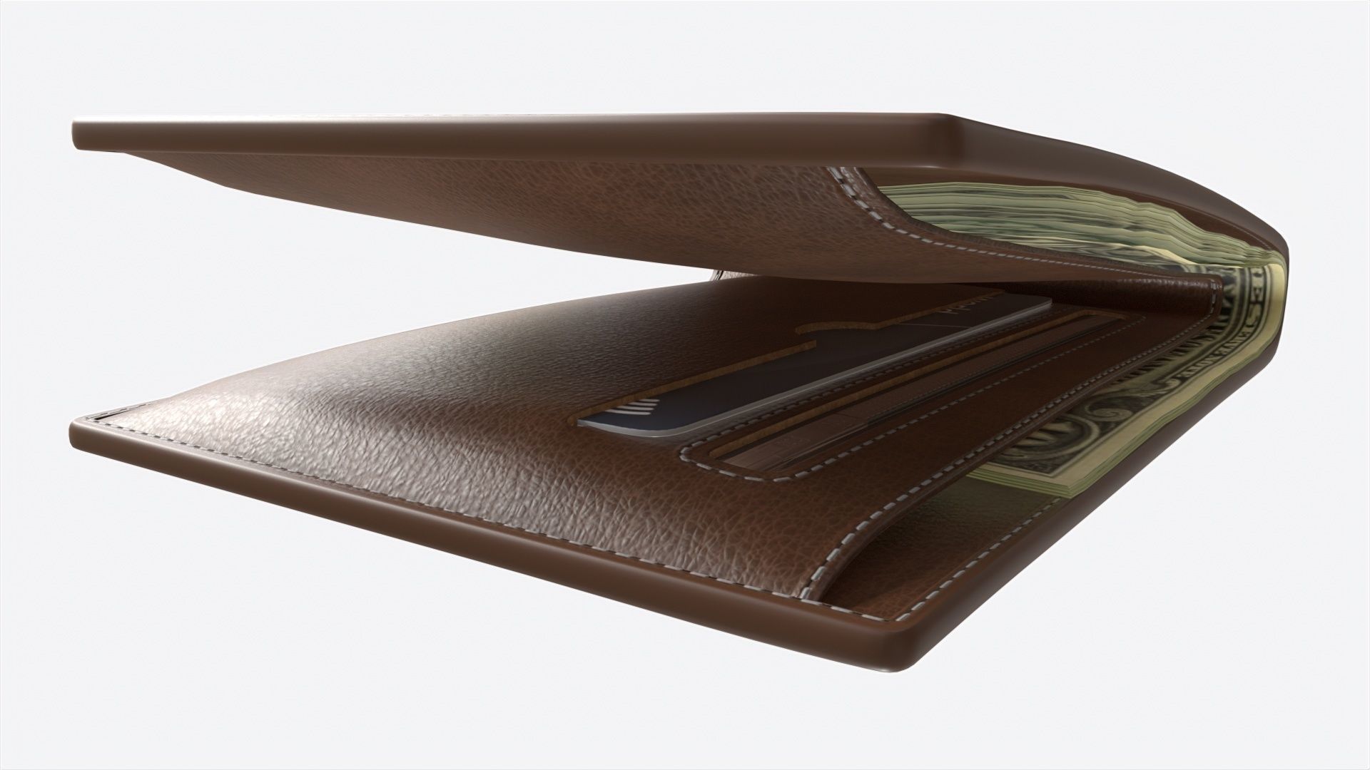 Leather Wallet for Men 02 with Banknotes 3D model_3