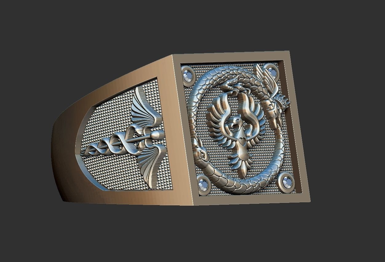 Caduceus Ouroboros Ring 3D print model_21
