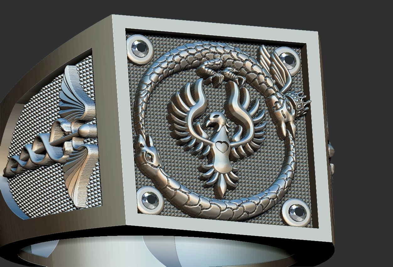 Caduceus Ouroboros Ring 3D print model_19