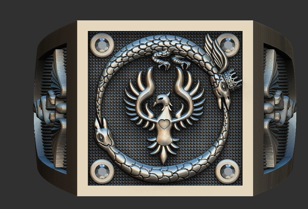 Caduceus Ouroboros Ring 3D print model_1