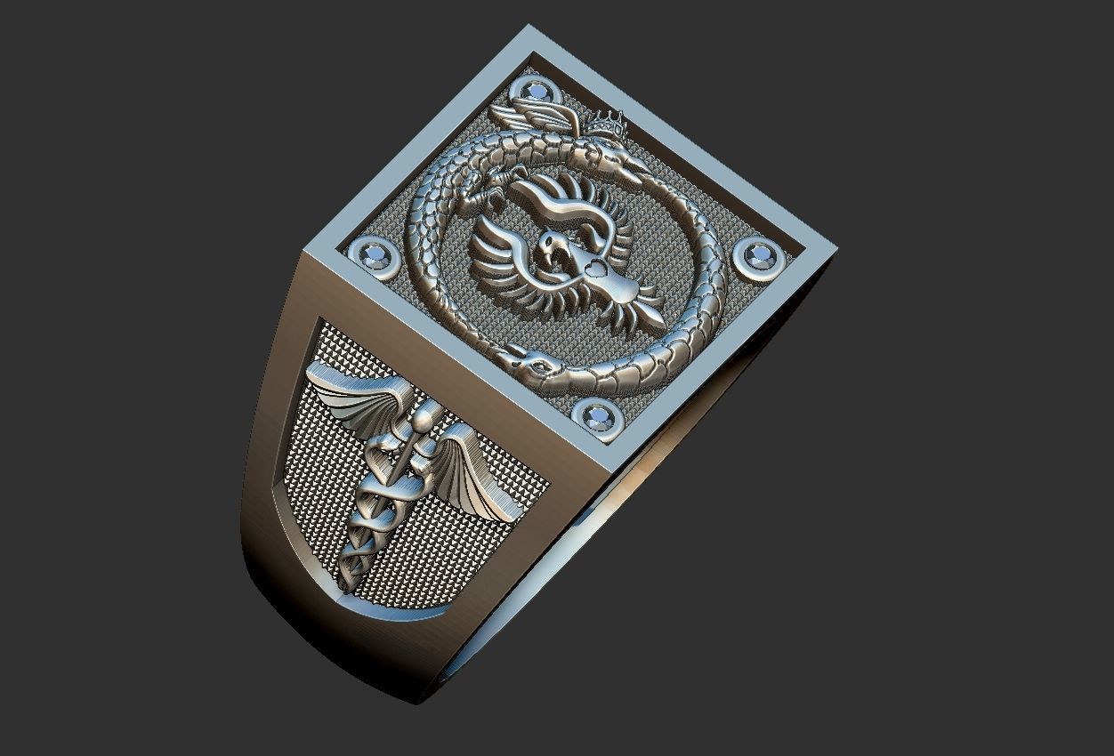 Caduceus Ouroboros Ring 3D print model_15