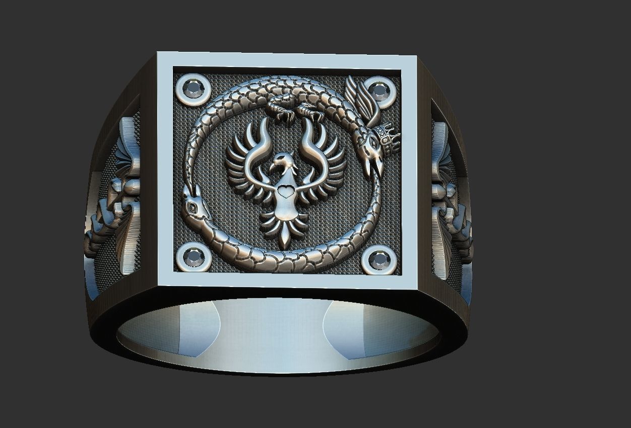 Caduceus Ouroboros Ring 3D print model_2